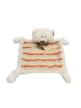 Demdaco Baby Lovey Plush White Bear Blanket With Striped Front 12"